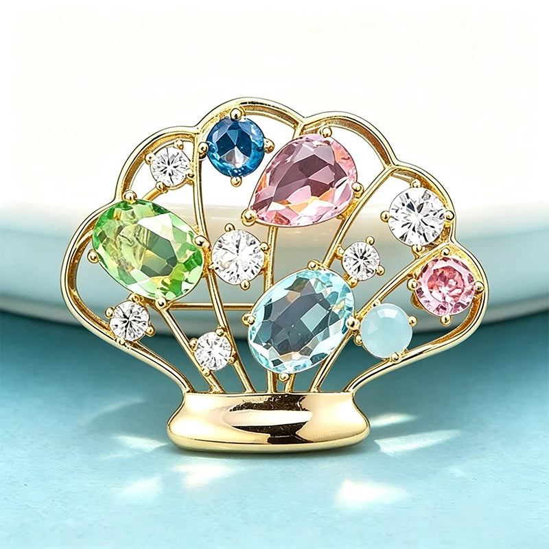 Wuli&baby Lovely Crystal Seashell Brooches For Women Unisex Ocean Animal Party Casual Brooch Pins Fashion Gifts
