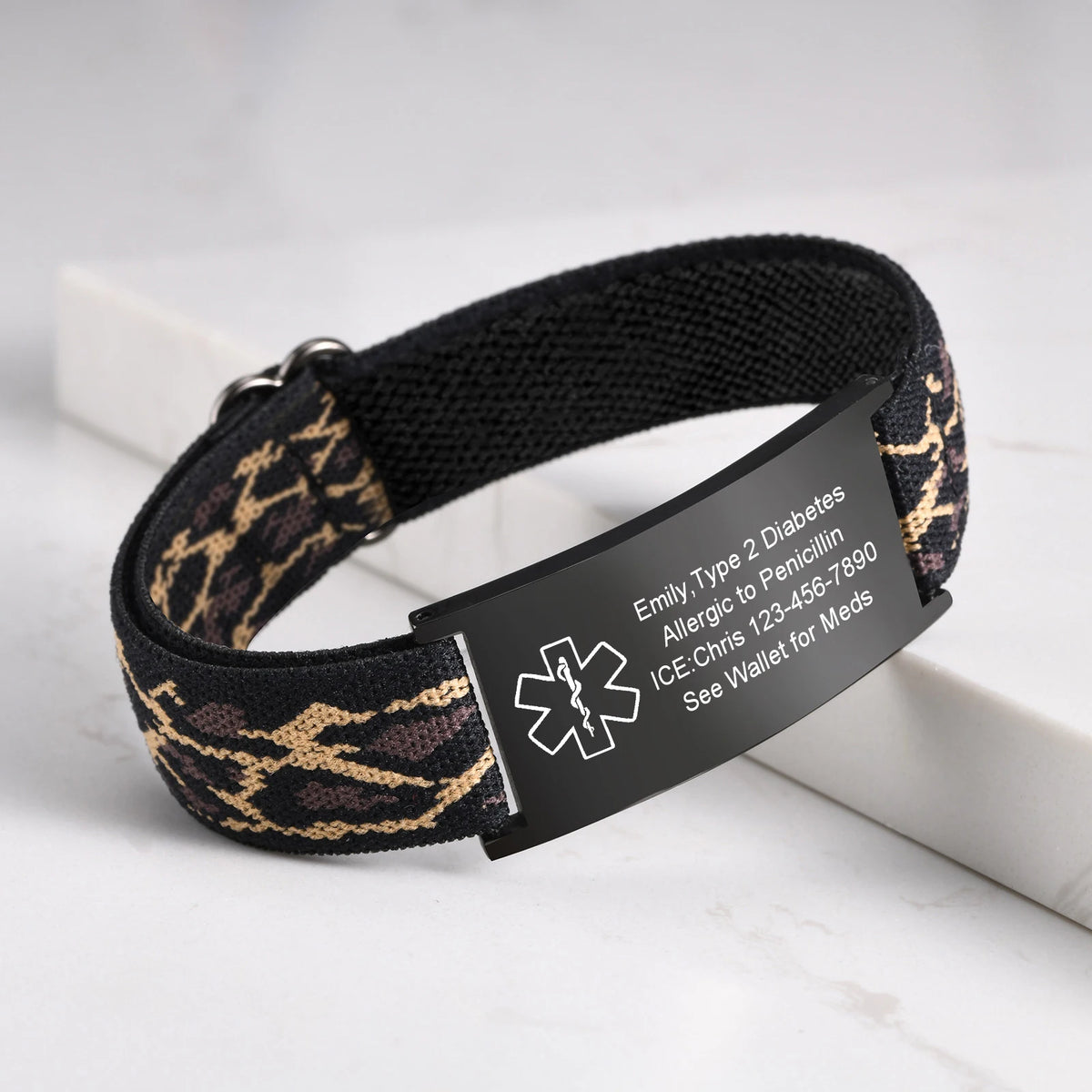 Medical Alert Bracelet for Men Women,Personalized Stainless Steel Elastic Strap Wristband,Gifts for Family Grandparents Patient