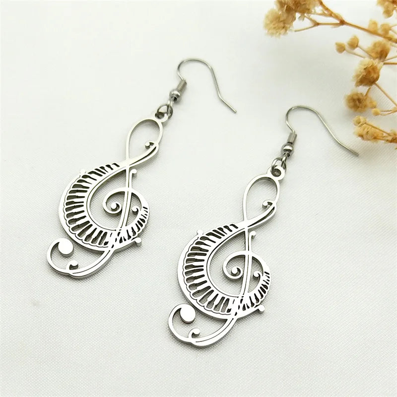 Music Note Treble Clef Earring Drops For Women Stainless Steel Gold Color Hollow Earrings Music Symbol Party Gift Jewelry E8598