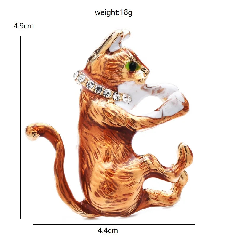 PENDRA Cleaning Paws Cat Brooch