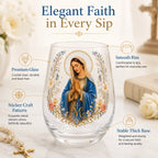 Virgin Mary 300ml Stemless Glass Tumbler Catholic Religious Whiskey Cup Christian Prayer Gift for Home Bar Decoration