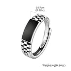 Black Rectangle Ring for Men Boys,Classic Square Ring Metal Ring Chessboard Ring,Casual Gifts for Him