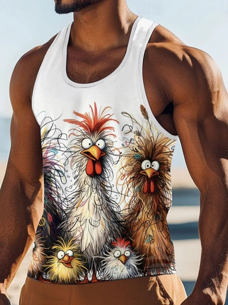 PENDRA Cartoon Chicken Printed Vacation Tank Sleeveless Beach Tank Top