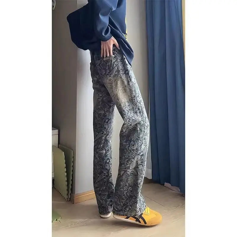 Luxury Men's Trousers 2026 Trend Beauty Coffee Washed Men's Embroidery Slim Design Micro Baggy Straight Pants Flare Jeans