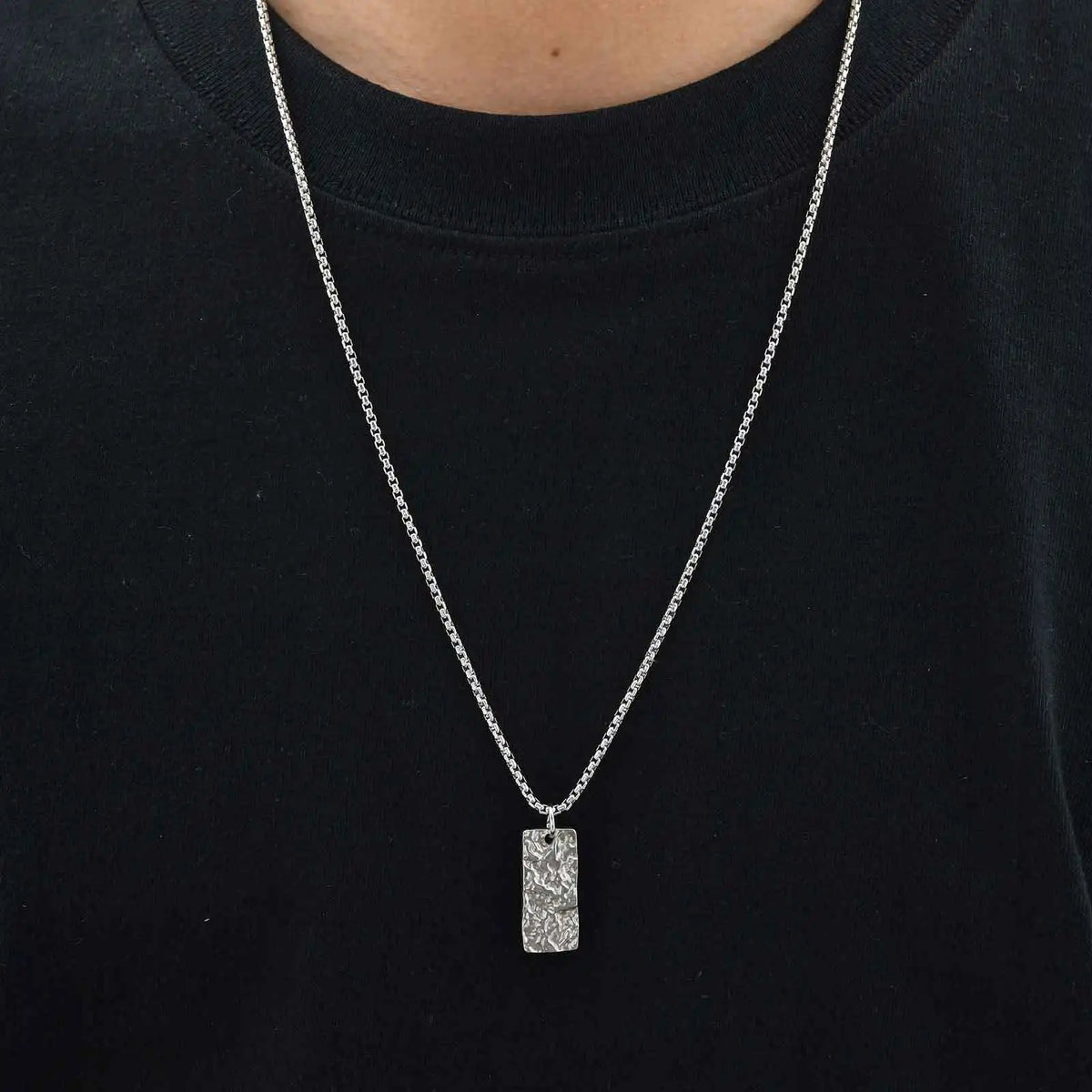 Vintage Fold Geometric Necklace for Men Boys,Stainless Steel Rectangular Pendant,Punk Jewelry Gift