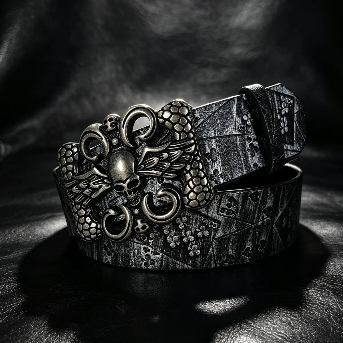 Silver Black Poker Belt For Men and Women Lucky Gamble Poker Metal Buckle Heavy Hip Hop Belt Punk Style Playing Card Street