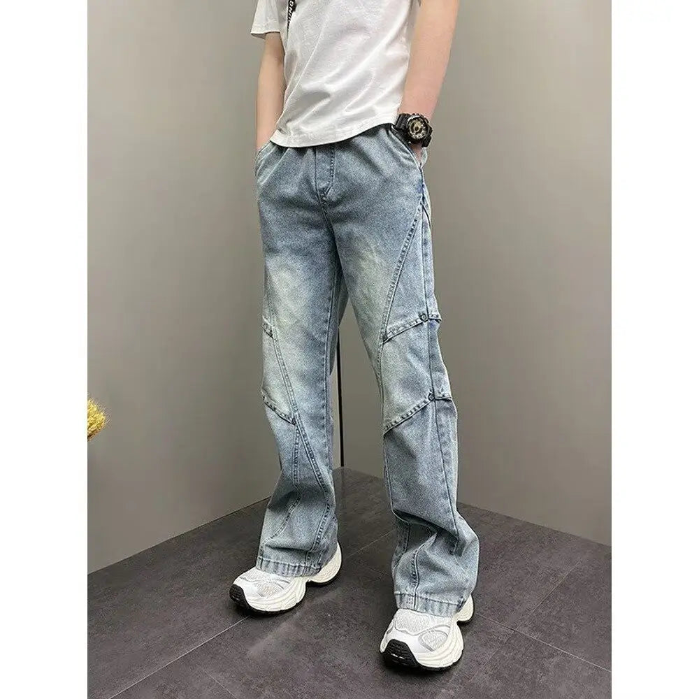 PENDRA Drawstring Elastic Waist Harlan Straight Black Cargo Hombre Jeans