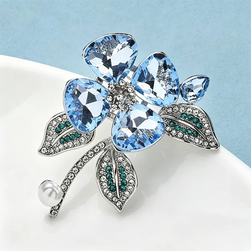 PENDRA Azure Crystal Floral Brooch