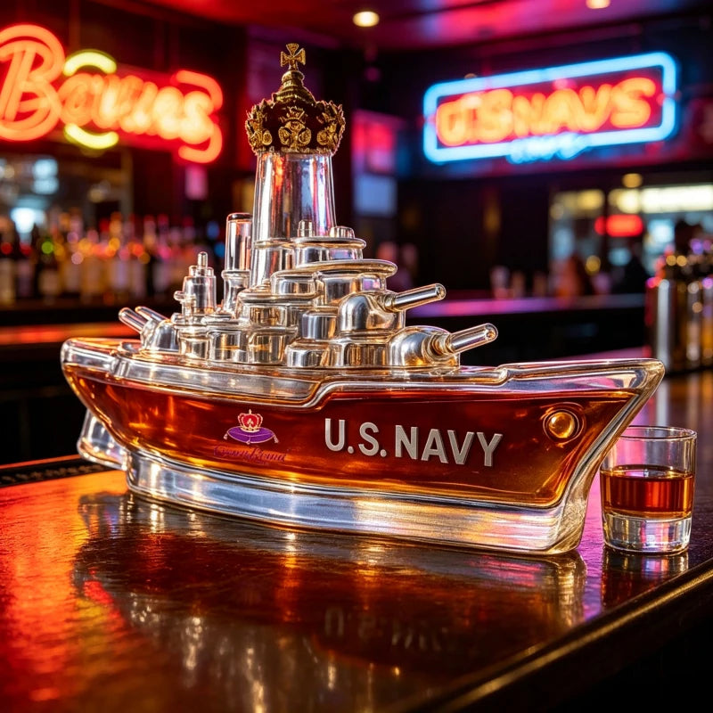 Novelty Warship Design Whiskey Decanter Crown Cap Clear Glass Liquor Bottle for Whiskey Bourbon Bar Display Decor Ornament