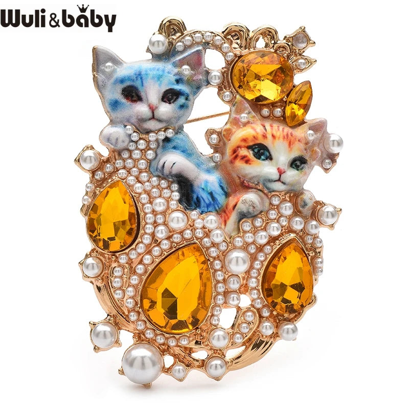 PENDRA Royal Two Cats Enamel Brooch