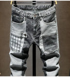 New Arrival High Quality KPOP Splicing Men's Designer Work Pants Jeans Grey Patchwork Korean Fashion Men Luxury Casual Pants