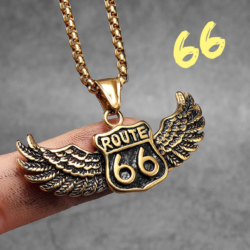 PENDRA Motorcycle Rider Route66 Steel Necklace