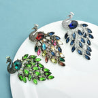 PENDRA Peacrest 3-Color Rhinestone Peacock Brooch