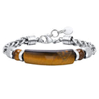 Mprainbow Mens Natural Stone Bracelets, Waterproof Stainless Steel Wheat Chain Wristband Gifts for Father Dad Birthday Christmas