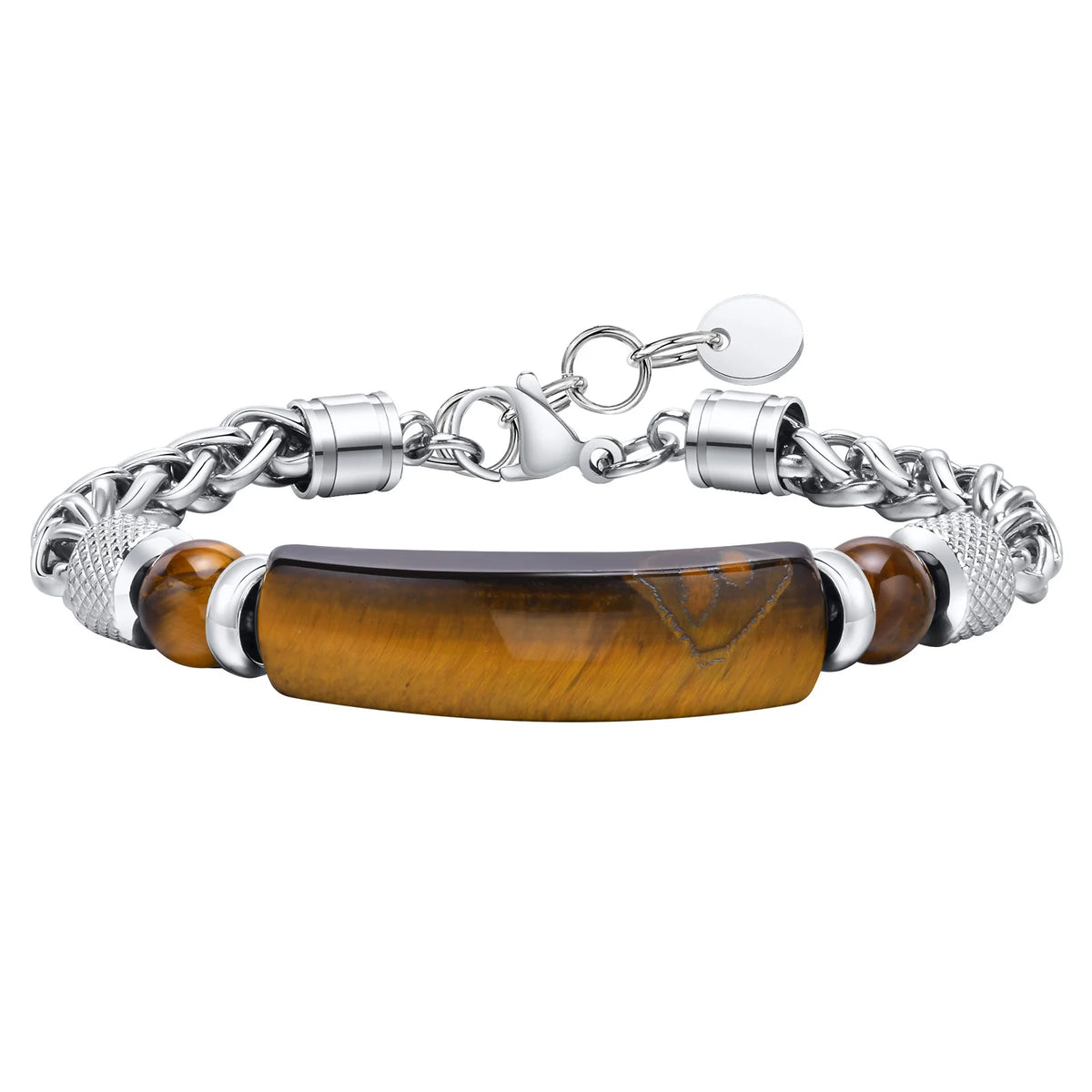 Mprainbow Mens Natural Stone Bracelets, Waterproof Stainless Steel Wheat Chain Wristband Gifts for Father Dad Birthday Christmas