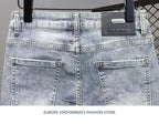 New Kpop Summer Casual Knee Length Men's Jeans Shorts Fashion Embroidered Rabbit Printed Hot Drilled Slim Thin Short Trousers