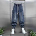 2026 Luxury Man Clothing Brands Men's New Retro Washed Elastic Jeans Summer Trendy Brand Harlan Pants Tied Feet Casual Trousers