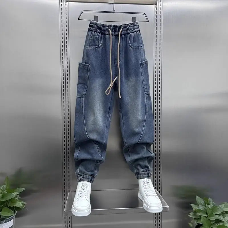 2026 Luxury Man Clothing Brands Men's New Retro Washed Elastic Jeans Summer Trendy Brand Harlan Pants Tied Feet Casual Trousers