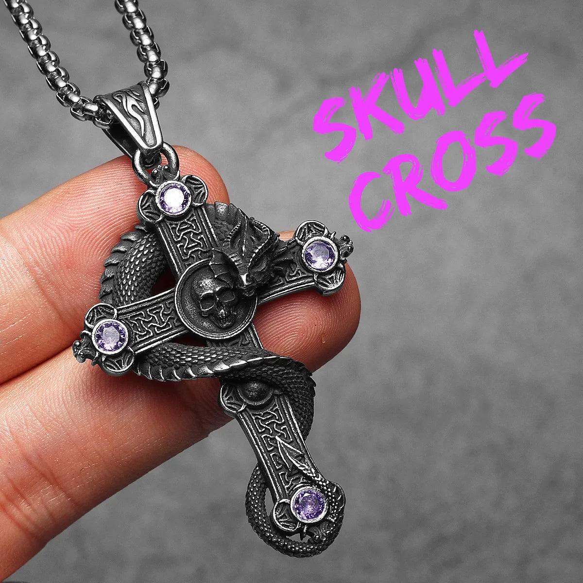 PENDRA Skull Dragon Cross Steel Necklace