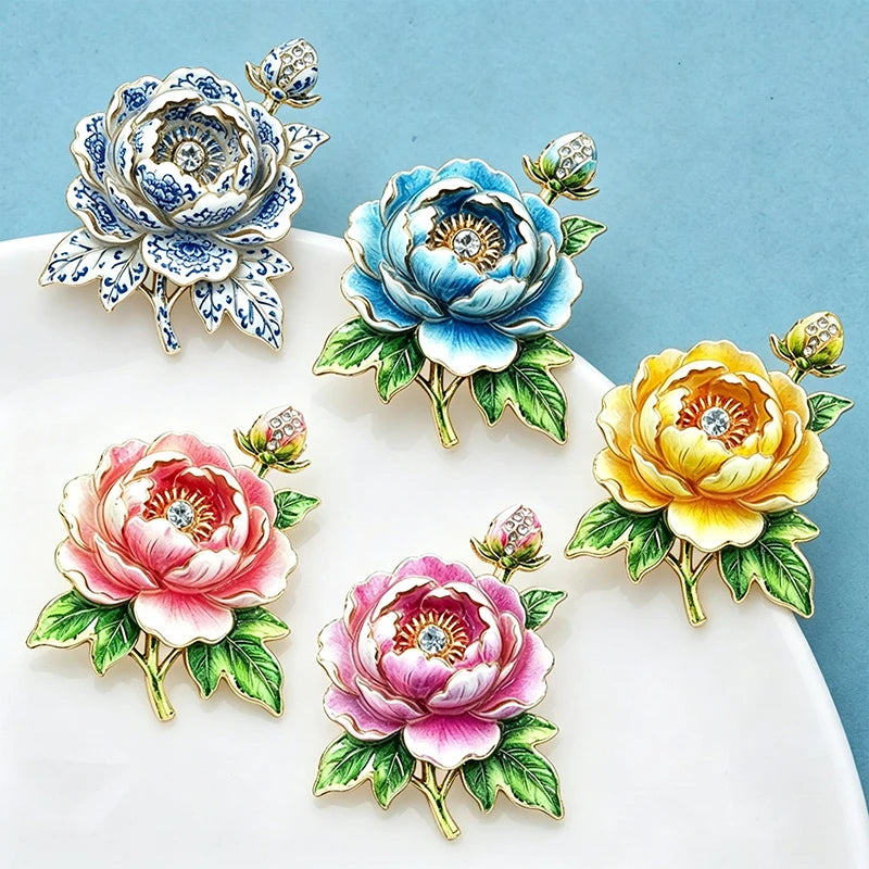 PENDRA Peonia 5-Color Rhinestone Peony Brooch