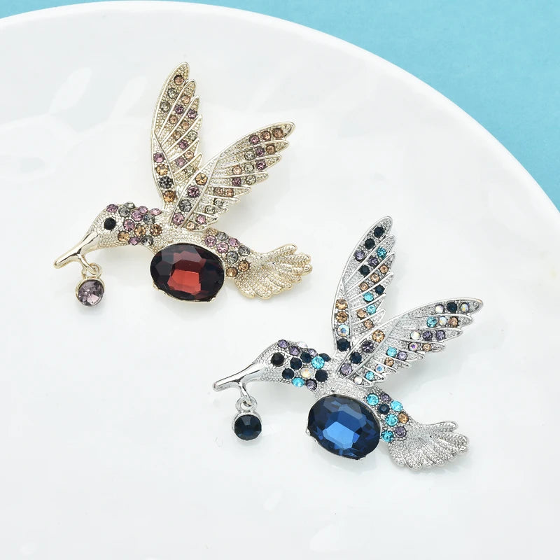 Wuli&baby Cute Flying Hummingbird Brooches For Women Unisex 2-color Rhinestone Lovely Animal Party Casual Brooches Pins Gifts