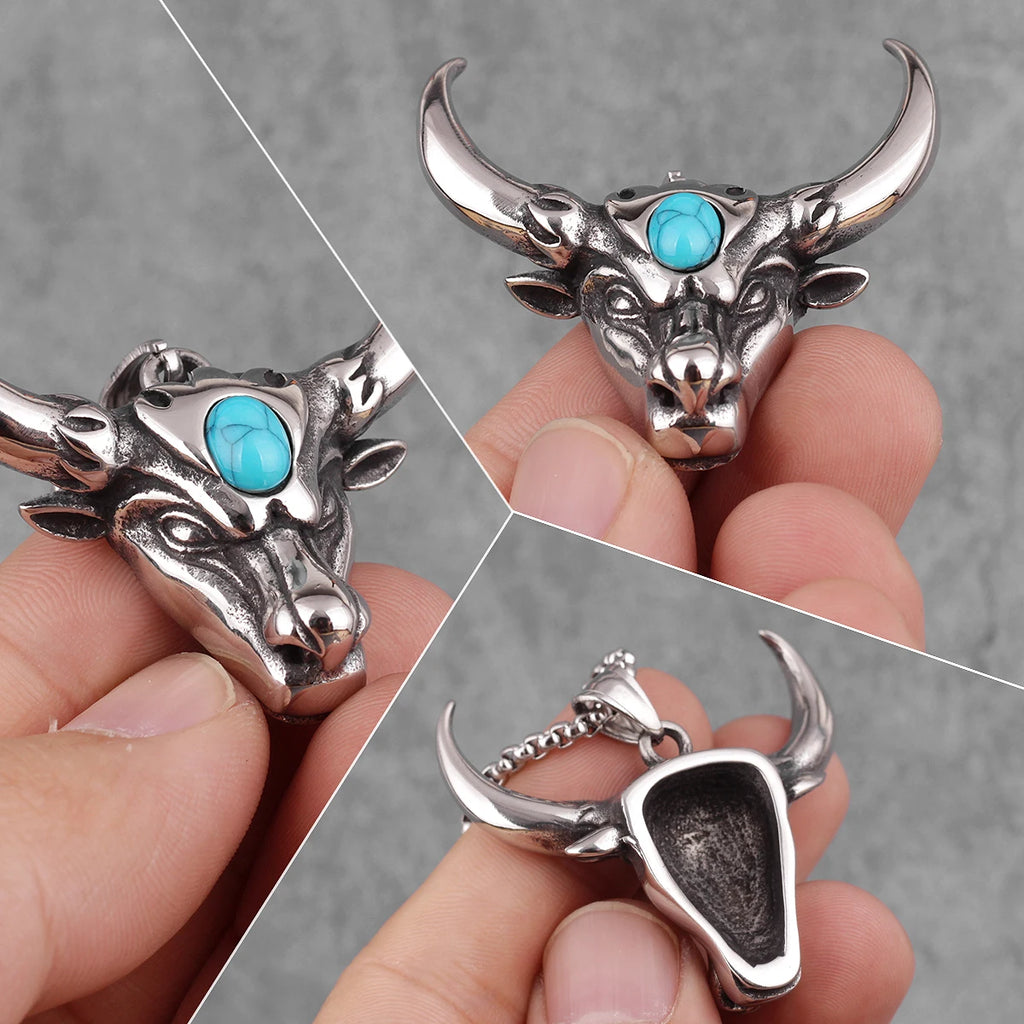 PENDRA Bullfight Bull Head Steel Necklace