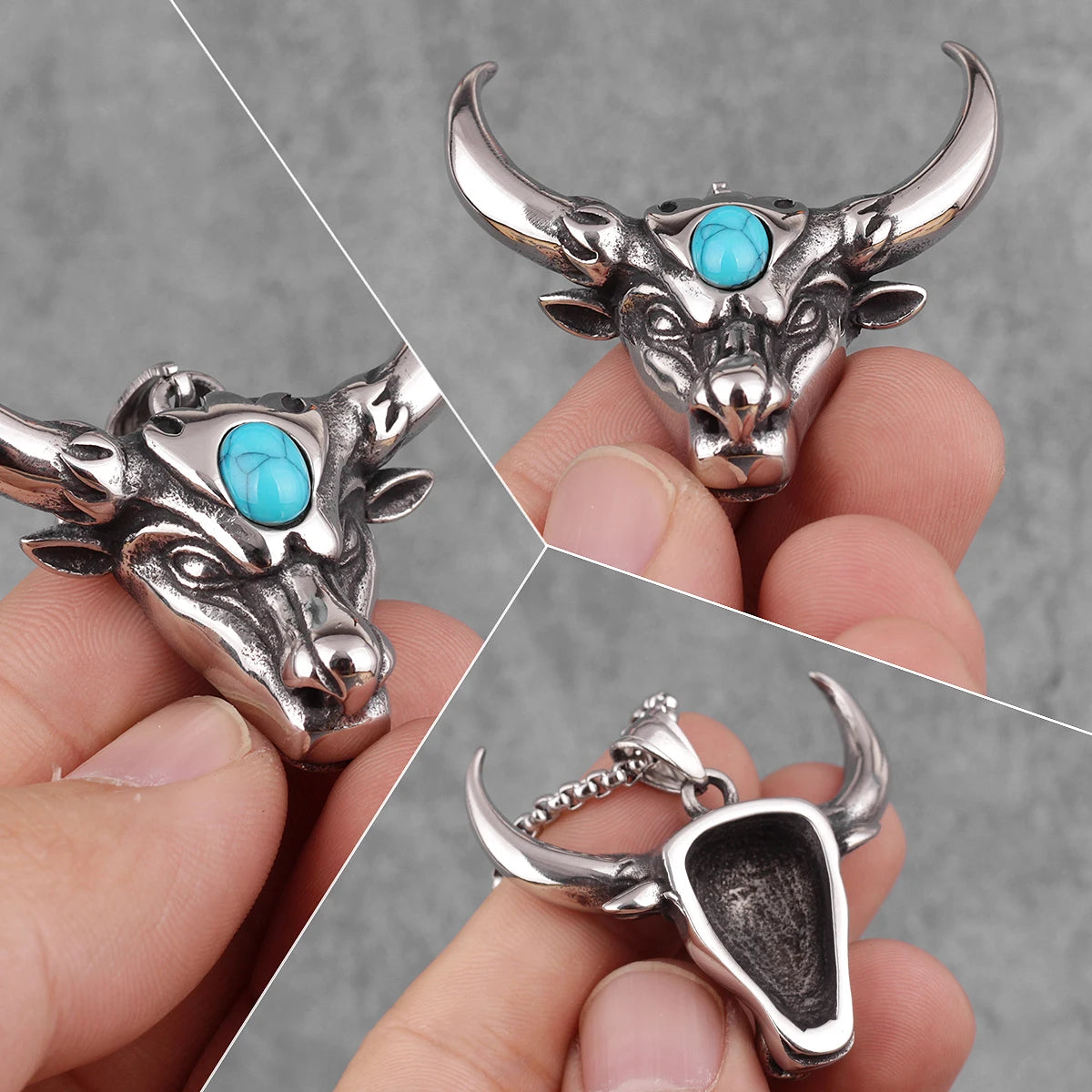 PENDRA Bullfight Bull Head Steel Necklace