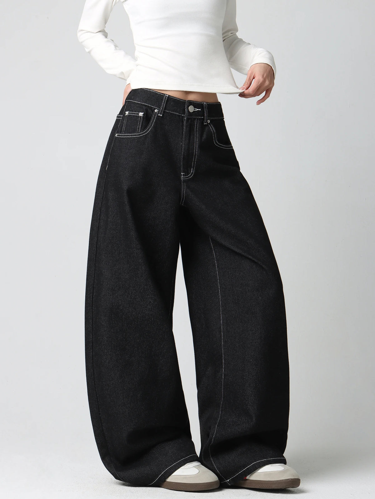 Women's Vintage American-Style Pocket Embroidered Print Loose High-Waist Wide-Leg Jeans Y2K Street Trend Simple Comfortable Everyday Versatile Pants
