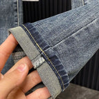 Trendy Brand 2026 Versatile Labeled Jeans for Men Stretch Slim Fit Simple Skinny Pants Trendy Cat Whisker Slimming Cropped Pants