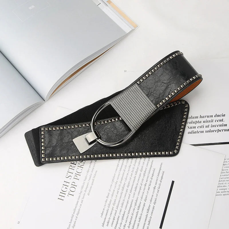Y2K Rivet Wide Corset Belt For Women and men Punk Accessories Dress Jeans PU Leather Belt Western Cowboy Cowgirl Waistband