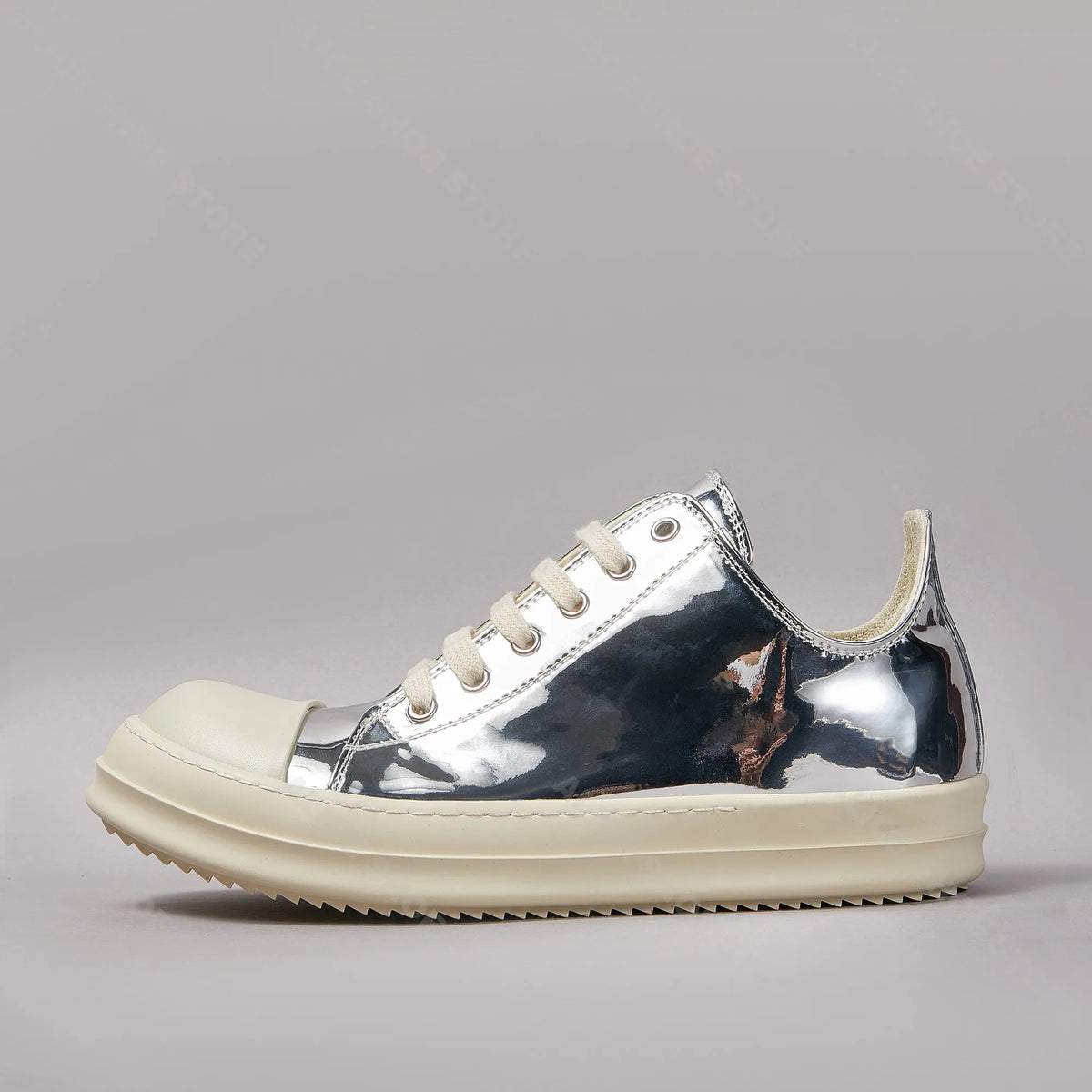 PENDRA Silver Shadow Silver Low-Top Lace-Up Flat Sneakers