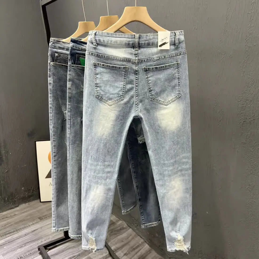 Summer New 2026 Ripped Jeans Men's Trendy Brand Casual Elastic Slim Fit Small Feet Ruffian Handsome Beggar Pencil Pants