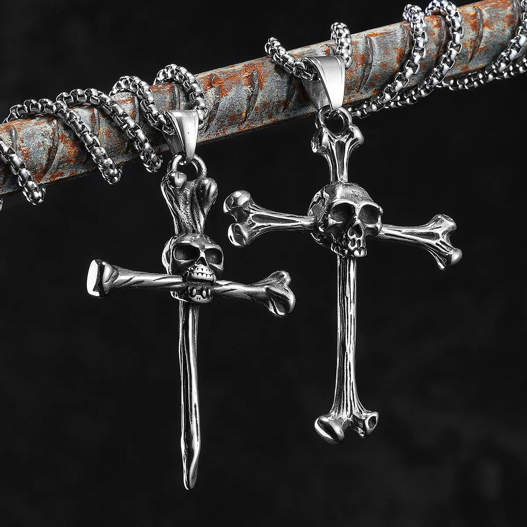 PENDRA Skull Bone Cross Steel Necklace