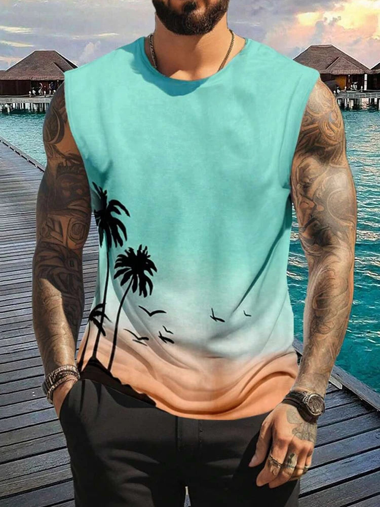PENDRA Sports Sleeveless Hawaiian Seaside T-Shirt