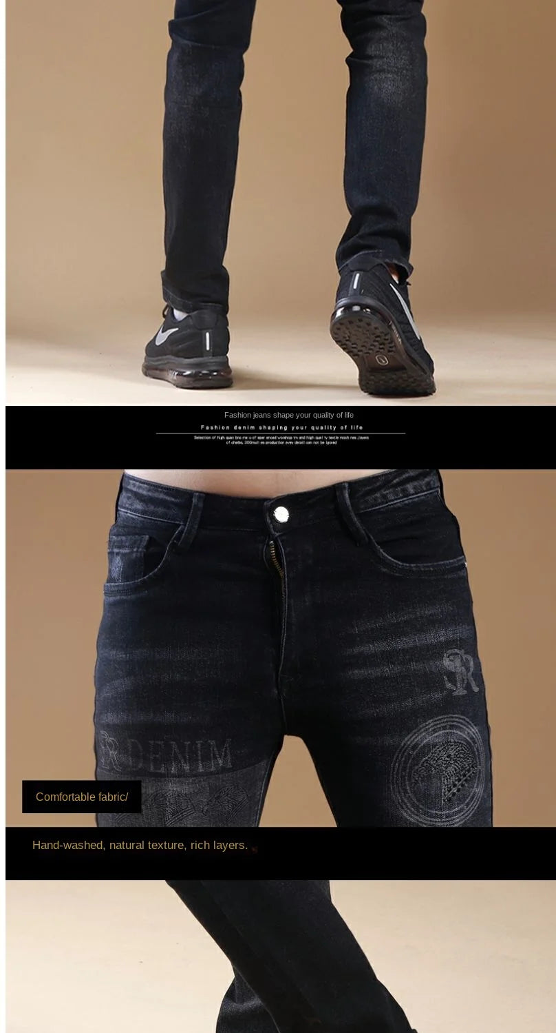 High-end Classic Washed Fashion Stretch Slim Black Mans Korean Style Streetwear Hip-hop Cowboy Jeans Luxury Casual Pants for Men