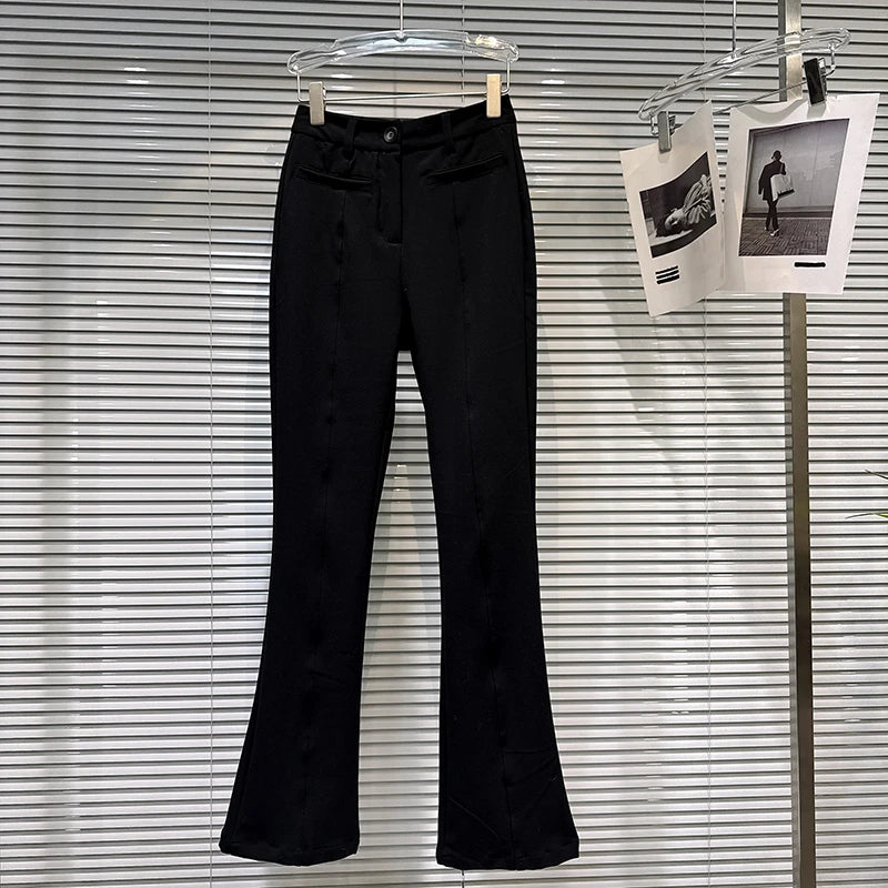 PENDRA Bowback High Waist Straight PU Leather Pants
