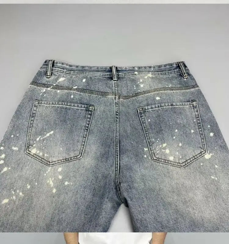 2026 Washed Light Blue Ripped Jeans Men's Straight High Street Trendy Brand Ragged Beggar Pants Large Size Trousers Cargo Pants