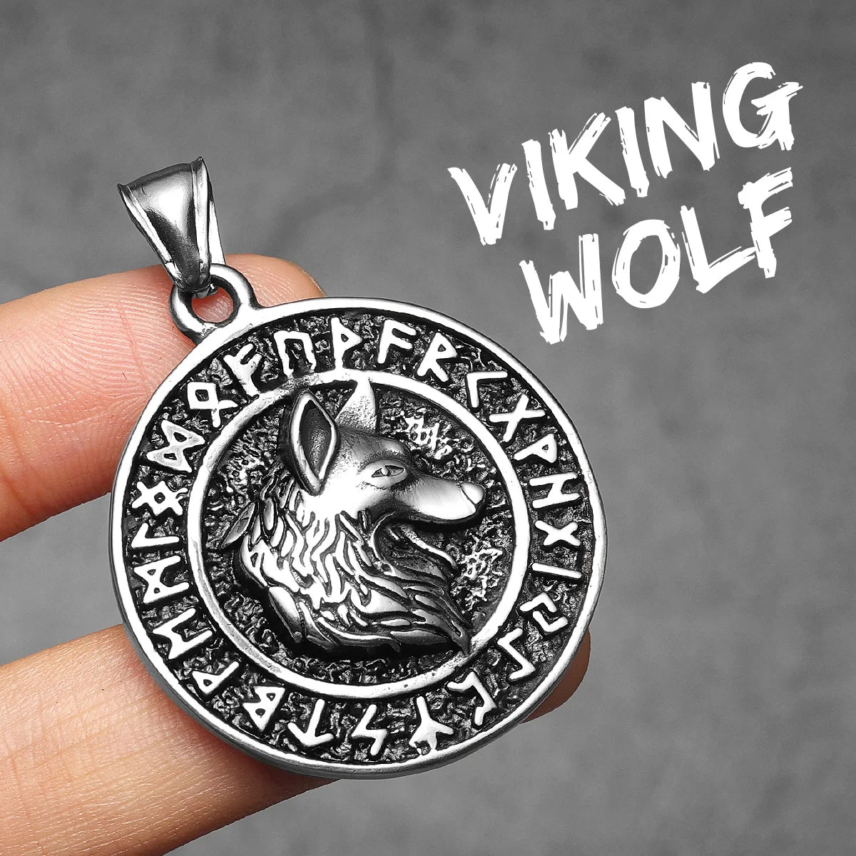 PENDRA Rune Wolf Steel Necklace