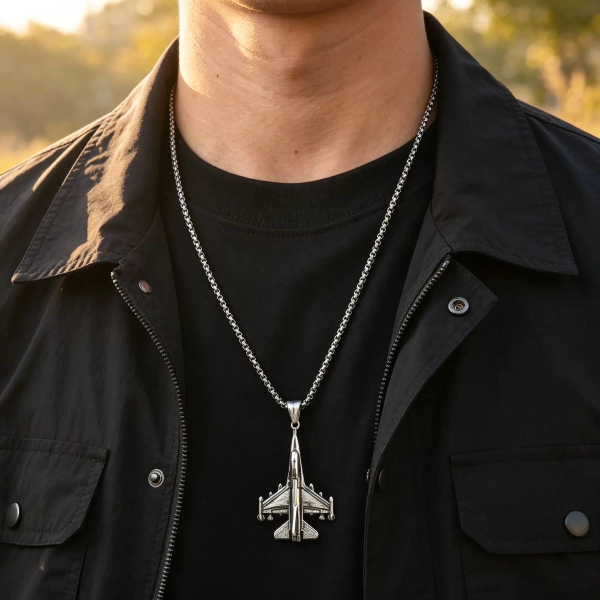 Vintage Fighter Jet Pendant Necklace for Men,Stainless Steel Military Airplane Charm Necklace,Pilot Jewelry Gift