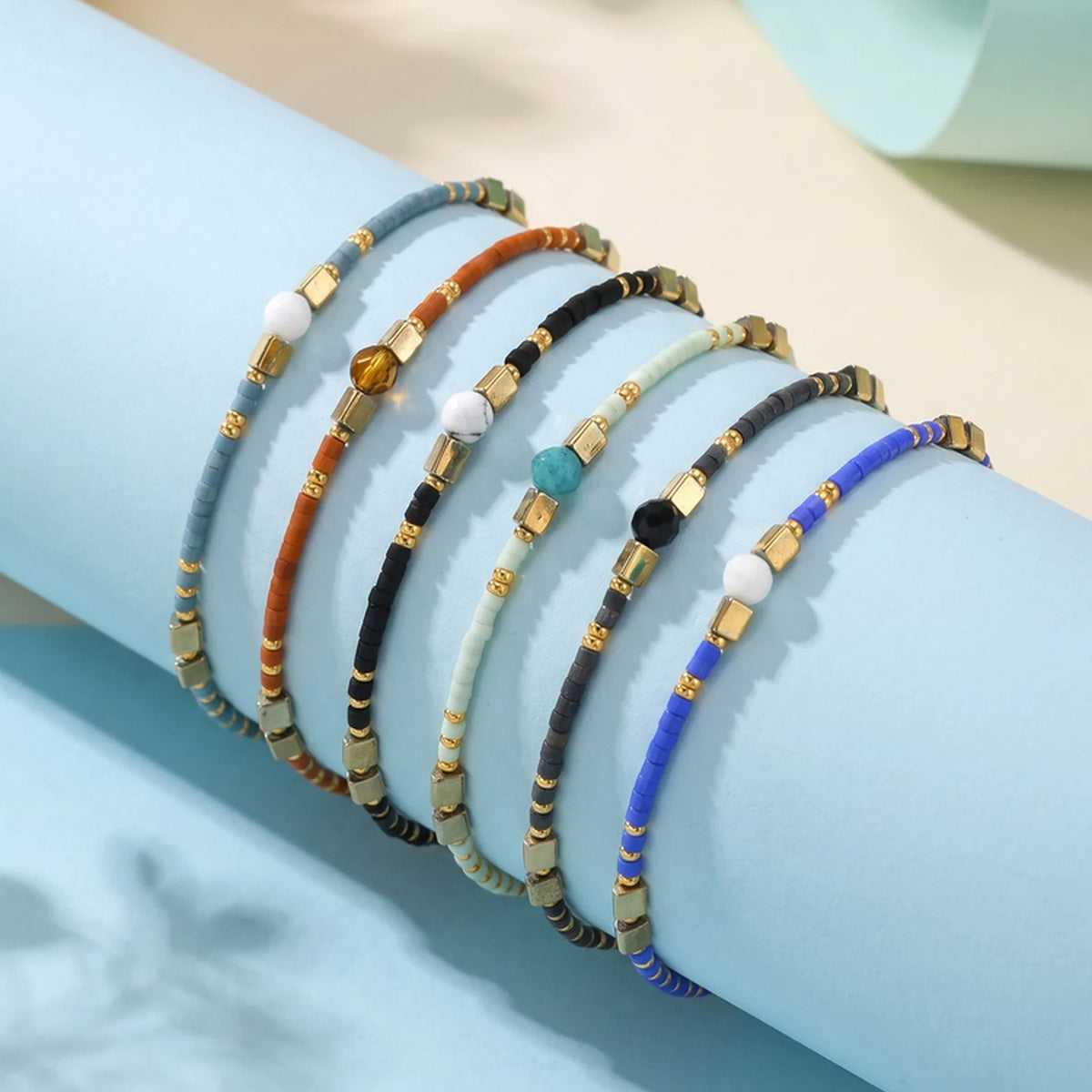 1/2/3pcs Boho Beaded Bracelets for Men,Handmade Mini Gold Color Stainless Steel Beads Glass Seeds Wristband,Summer Jewelry