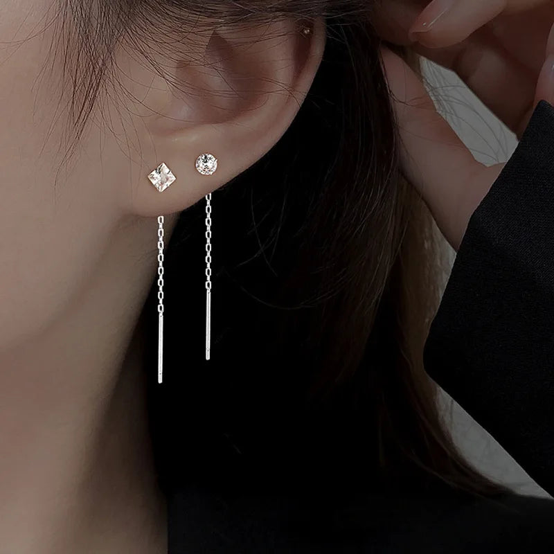 Ventfille 925 Sterling Silver Star Earring for Women Girl Simple Tassels Chain Fashion Office Jewelry Gift Dropshipping