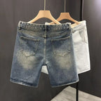 Summer Straight Ripped Shorts Trendy Thin Youth Casual Breeches Men's Fashion Handsome Denim Pants Clothes Man Short Jeans