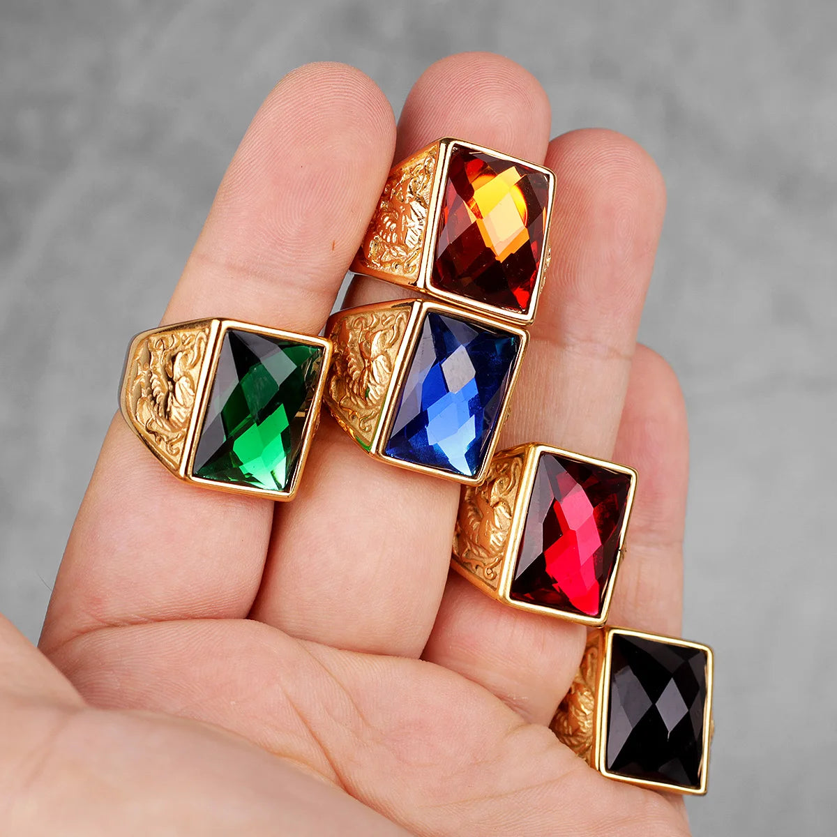PENDRA Rhinestone Dragon Phoenix Steel Ring