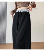 American style sports pants women in autumn and winter 2025 new style thick drawstring color blocking wide leg pants