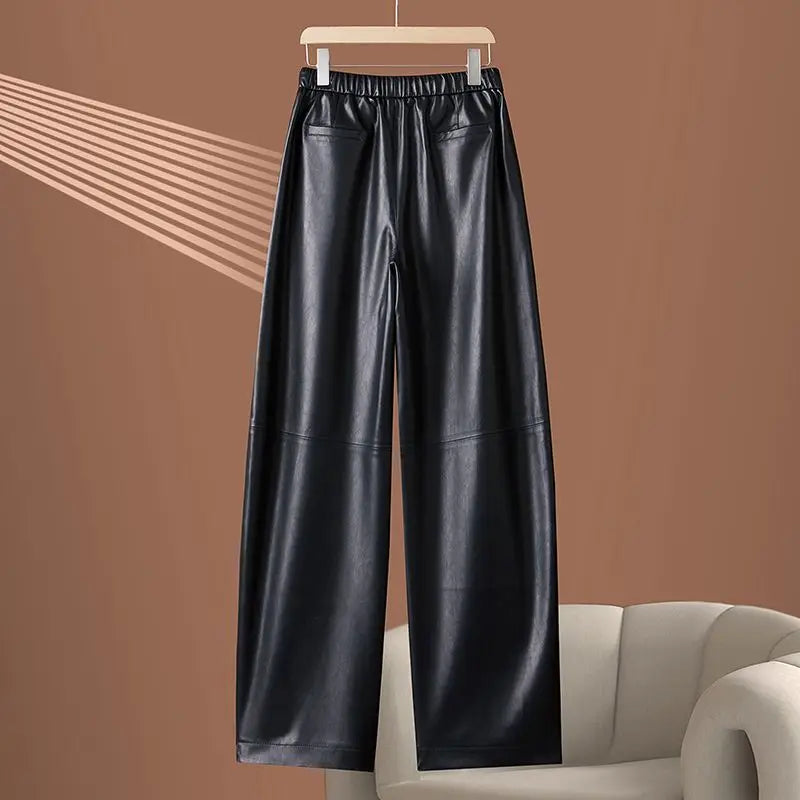 PENDRA High-Waist Drawstring Leather Pants