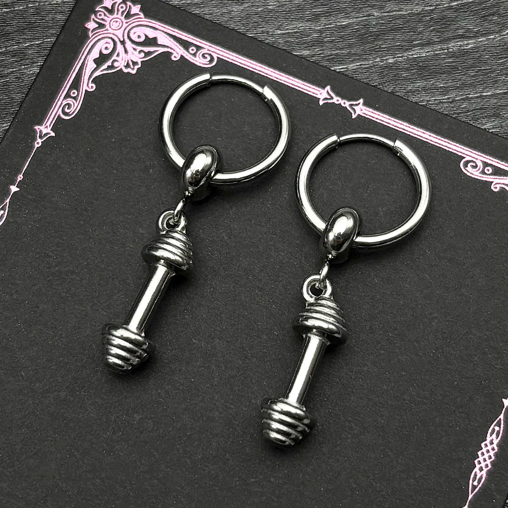 Hiphop Dumbbell Man Earhoop Women Men Stainless Steel Silver Color Sports Style Punk Emo New Design Dangle Earrings Jewelry