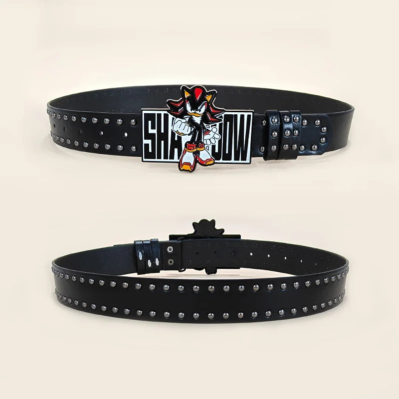 Unisex Cartoon Cat Sonic Jeans Belt Gothic Y2k High-end Luxury Designer Belts For Women Black Rivet Punk Accessory Men Waistband
