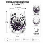 PENDRA Gothic Skull Silver-Glitter Purple-Rose Stemless Glass Tumbler
