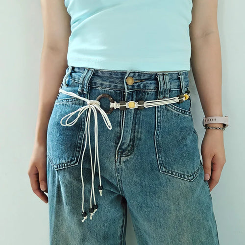 Bohemian-Style Beaded Design Braided Waistline Women's Belt With Dress Sexy Belt Female y2k Trend With Skirt Dress Jeans Summer