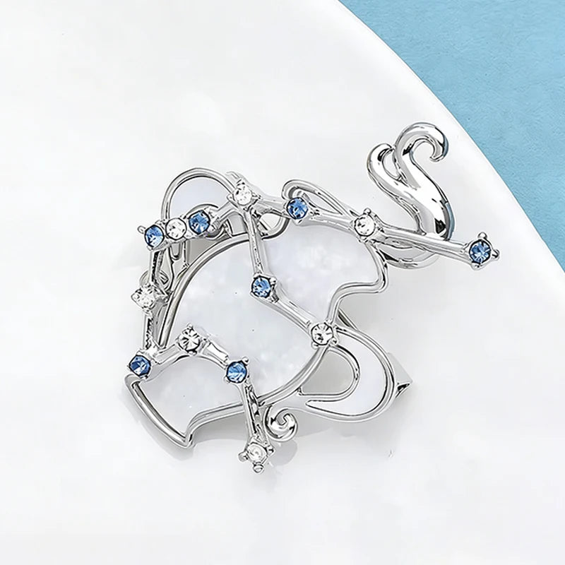 Wuli&baby Zodiac Aquarius Elegant Shell Brooch Sparkling Rhinestone Stars Brooches Pins Designer Jewelry Gift